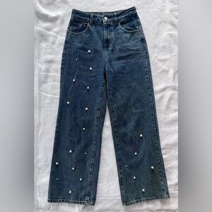 Straight Leg Jeans with Pearls